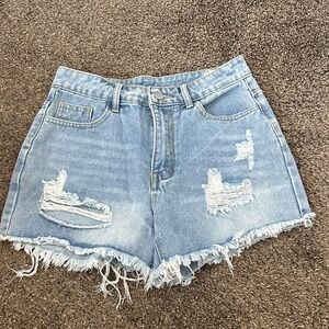 SHEIN Light Blue Frayed Hem Jean Shorts